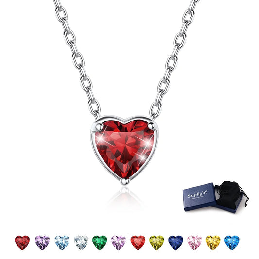 Women 925 Sterling Silver Birthstone Love Heart Necklace, Birthday Christmas Gifts for Women