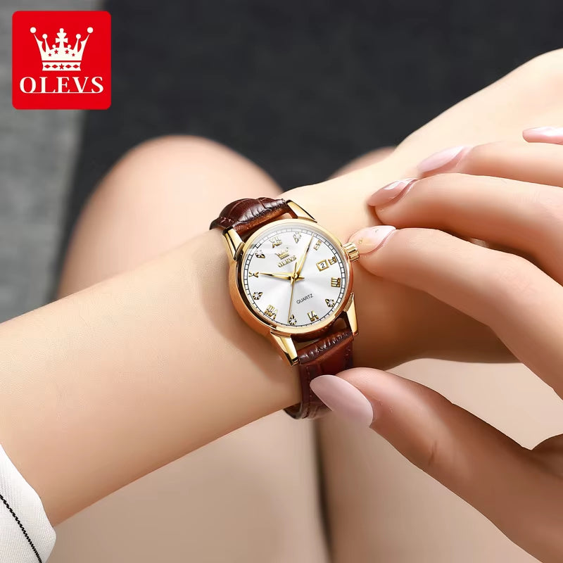 Women's Quartz Watch with Leather Strap, Diamond Accents, Waterproof Luminous Features, and Date Function for Sports and Casual Wear